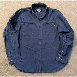 Vintage Harley Davidson Button Down Mens 2 Sided Twill Cotton Embroidered L